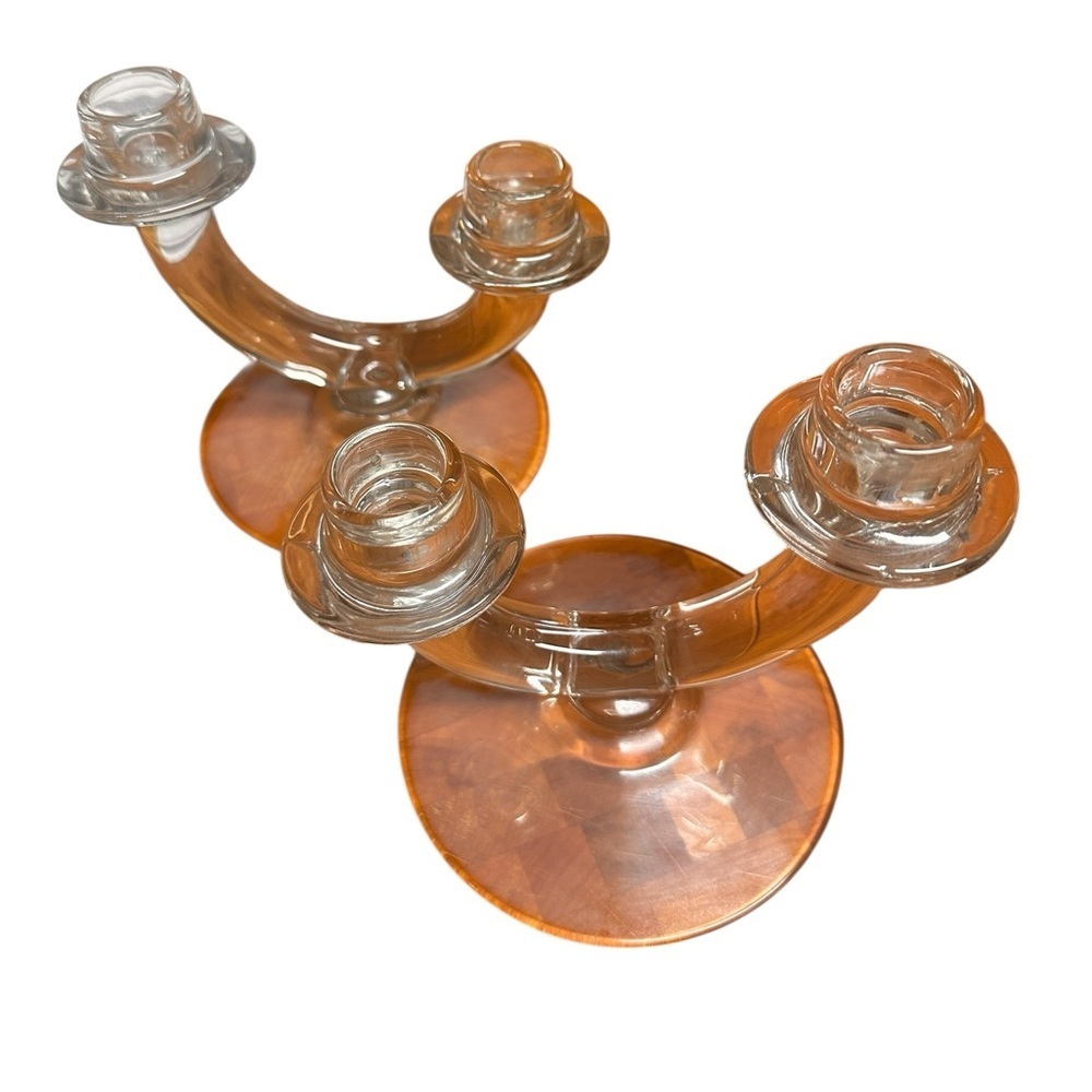 Vintage 1950 Clear Lead Crystal Glass U-shaped Candle Holders Set Of 2 - Picture 3 of 8